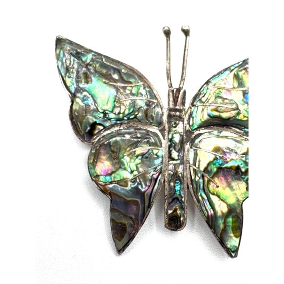 Vintage Sterling Silver & Abalone Made in Mexico Butterfly Brooch - Picture 4 of 6